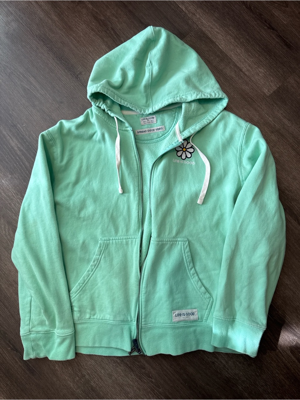 Life Is Good Mint Green Zip Front Hoodie with Daisy